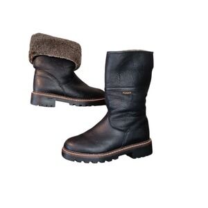 BLONDO Black Leather Fur Fold-over Trim Winter Boots Women Size 8.5 Waterproof